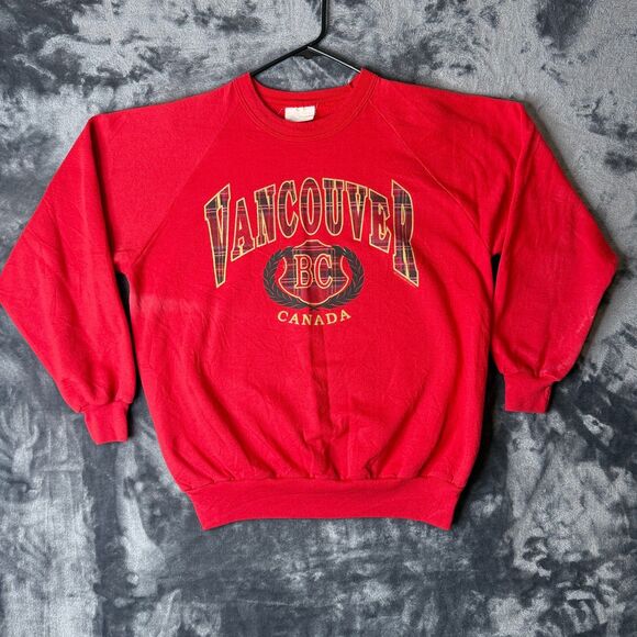 Vintage Vancouver BC Canada Long Sleeve Pullover Sweater Size Large Red - Picture 1 of 7